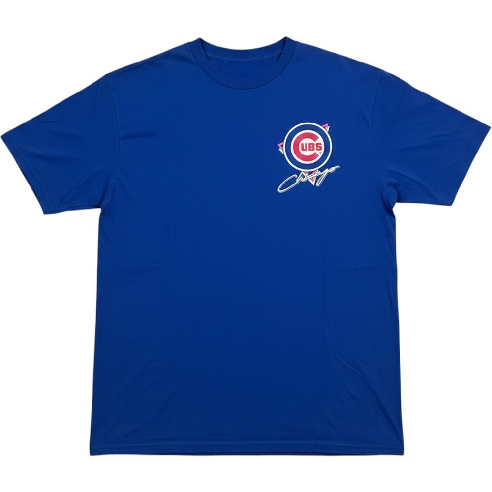 New Era Chicago Cubs MLB T-Shirt Mens L Blue Retro 90s Puff Printโ Graphic Back